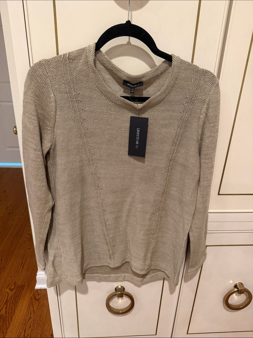 Lafayette 148 New York Taupe Cowl Neck Knit Sweater